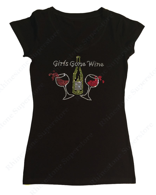 Womens T-shirt with Girls Gone Wine in Rhinestones