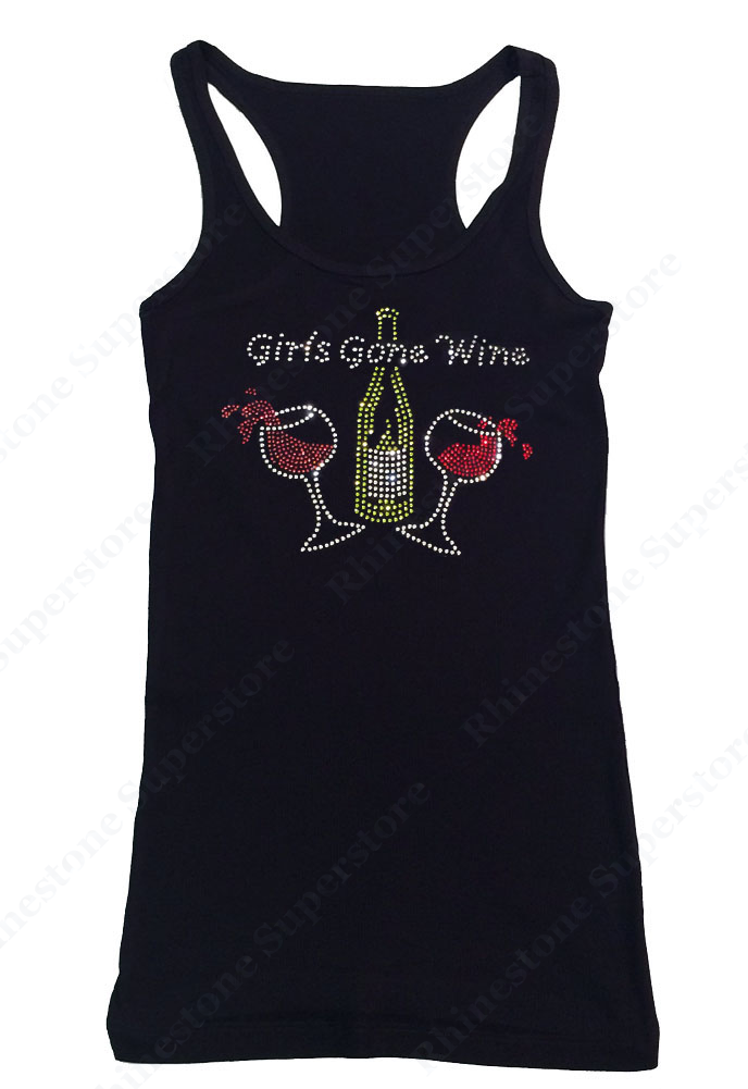 Womens T-shirt with Girls Gone Wine in Rhinestones