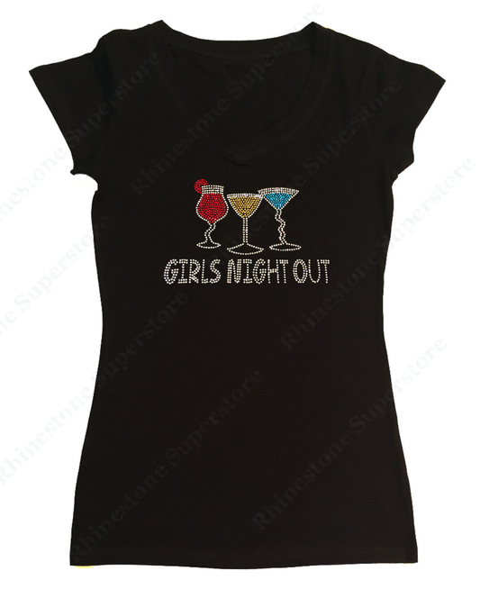 Womens T-shirt with Girls Night Out Drinks in Rhinestones