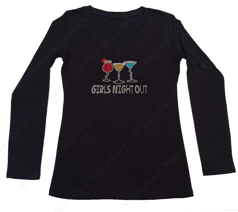 Womens T-shirt with Girls Night Out Drinks in Rhinestones