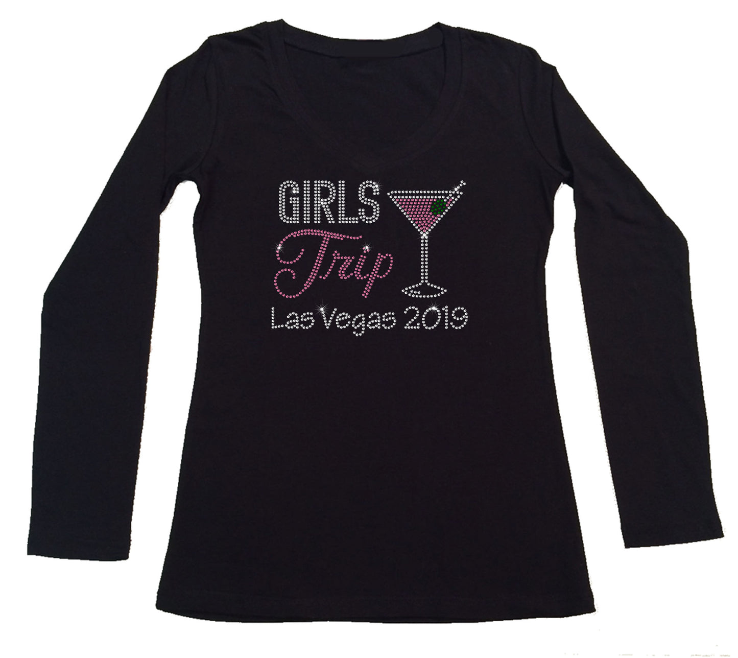 Womens T-shirt with Girls Trip Martini in Rhinestones