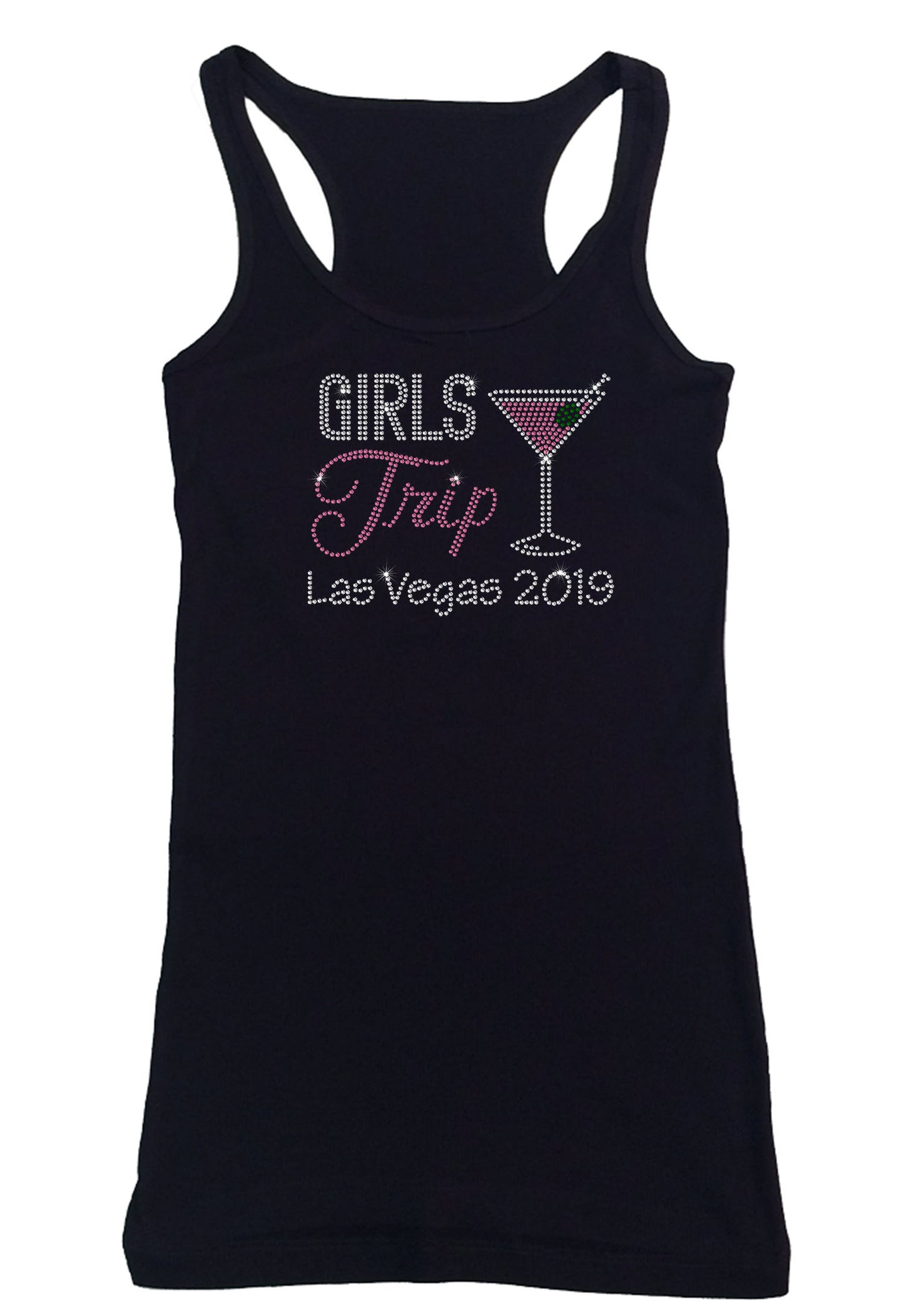 Womens T-shirt with Girls Trip Martini in Rhinestones