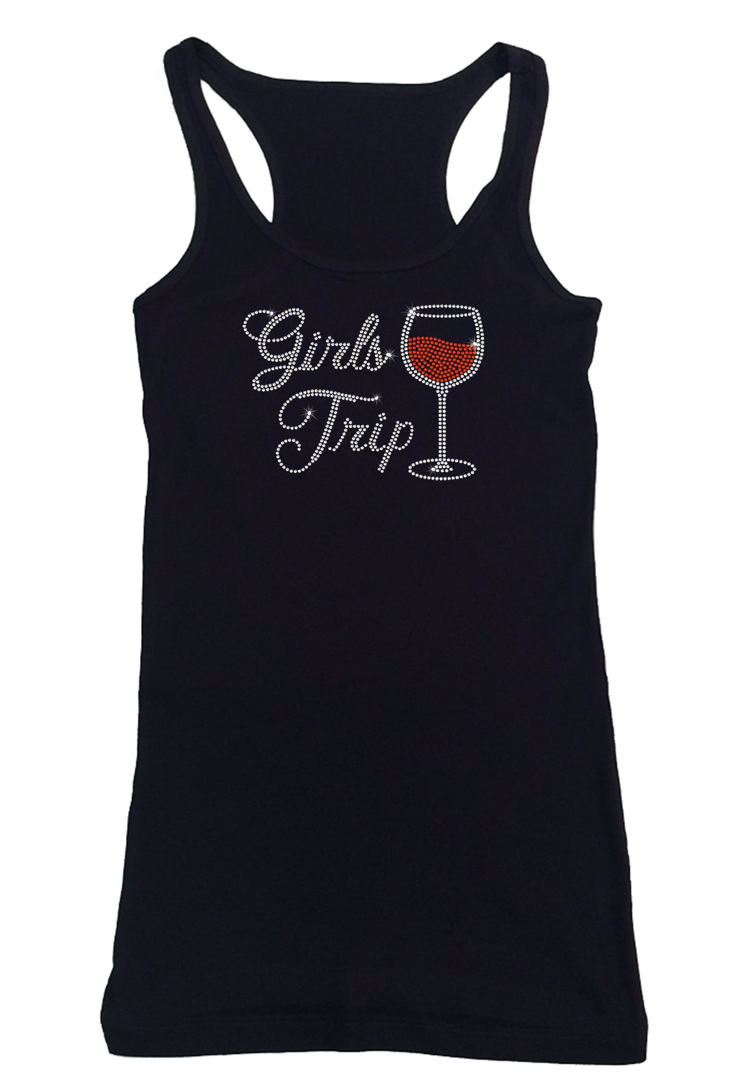 Womens T-shirt with Girls Trip Wine Glass in Rhinestones