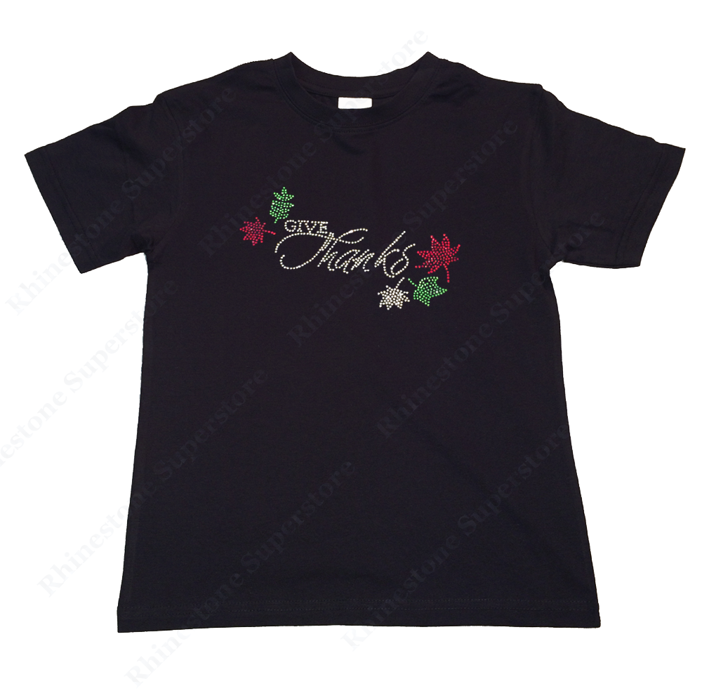 Girls Rhinestone T-Shirt " Give Thanks " Size 3 to 14 Available