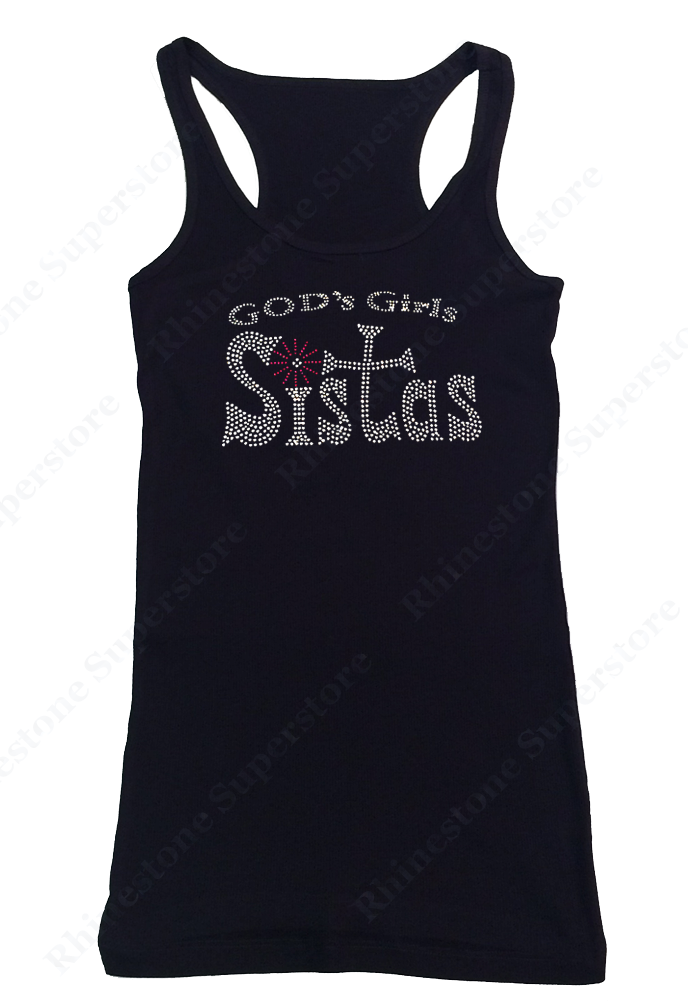 Womens T-shirt with Gods Girls Sistas in Rhinestones