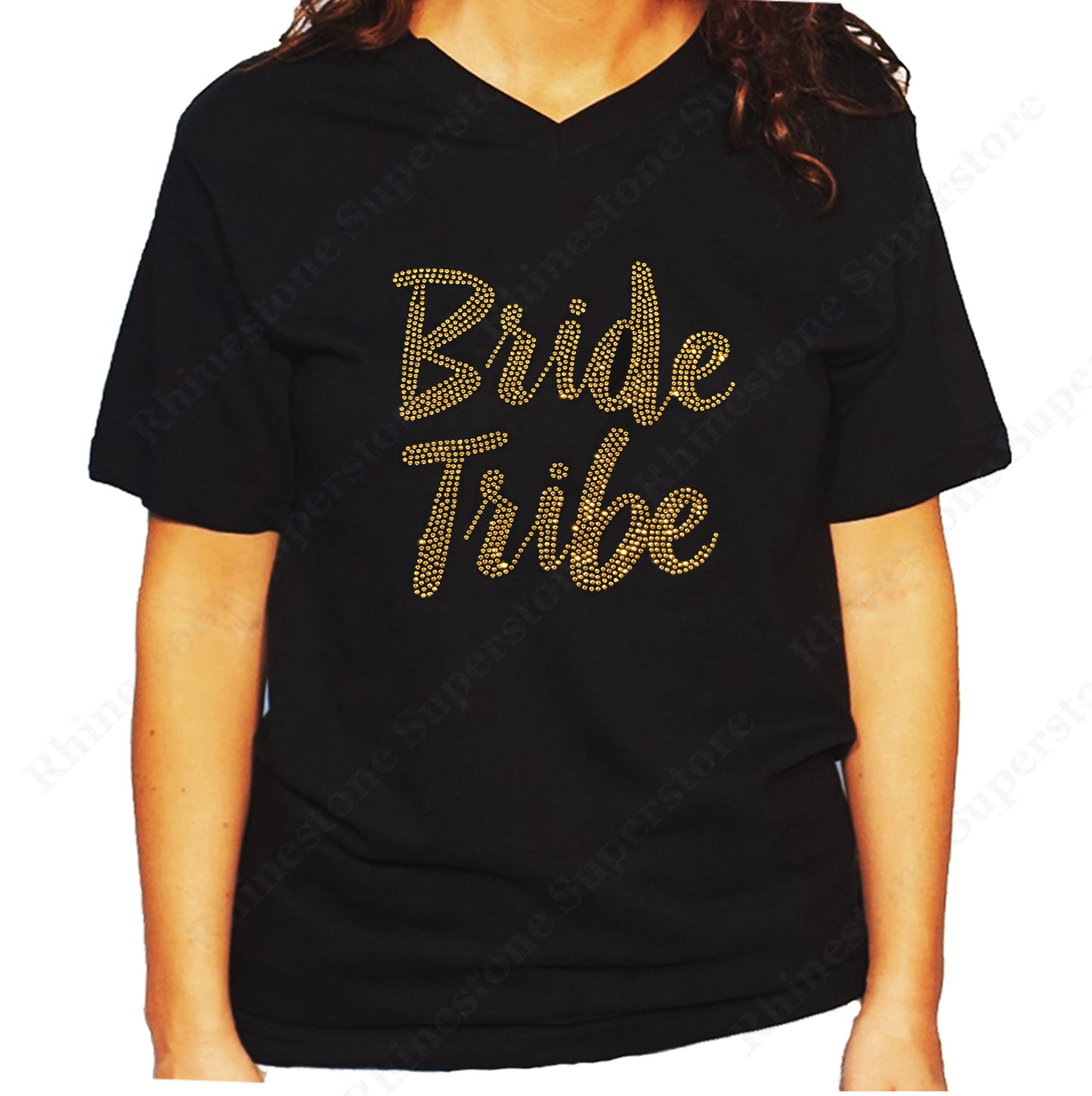 Women's / Unisex T-Shirt with Gold Bride Tribe in Rhinestones