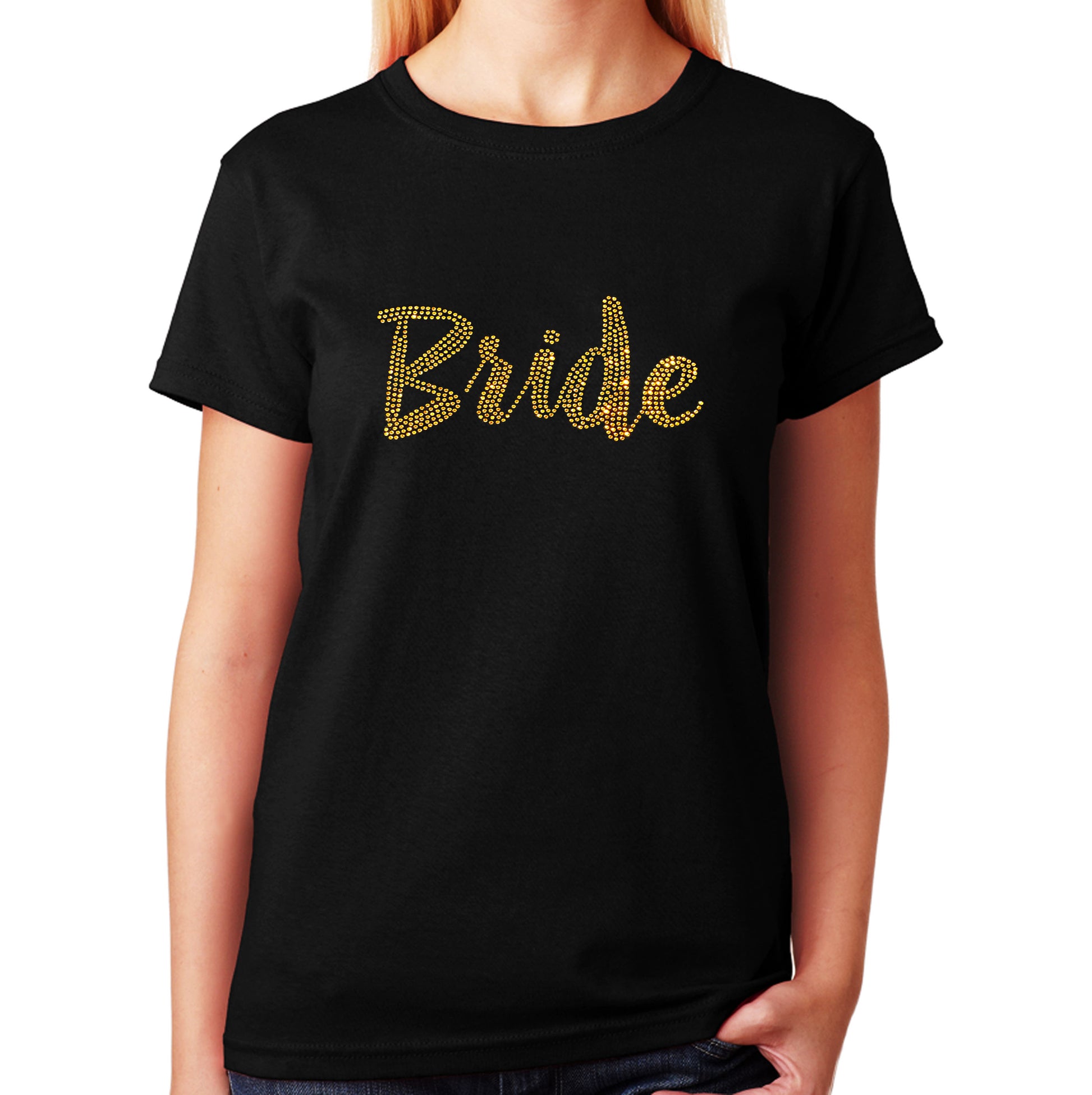Unisex T-Shirt with Gold Bride in Rhinestones