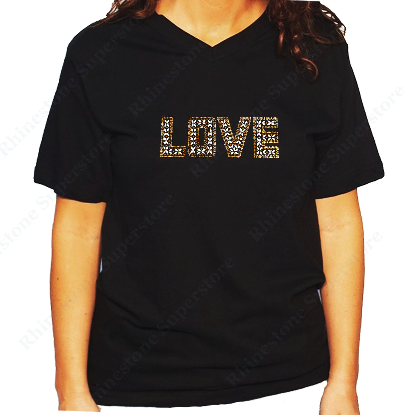 Women's / Unisex T-Shirt with Gold Love in Rhinestuds