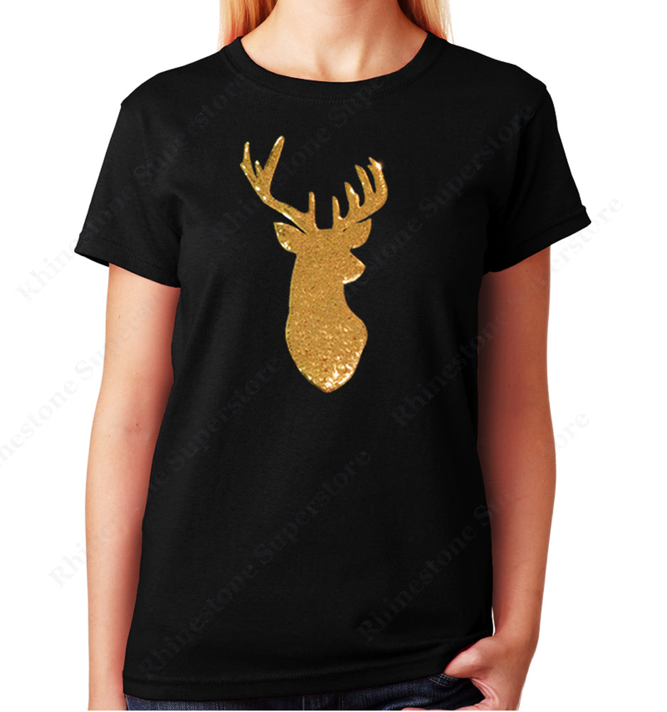 Women's / Unisex T-Shirt with Gold Reindeer in Sequence