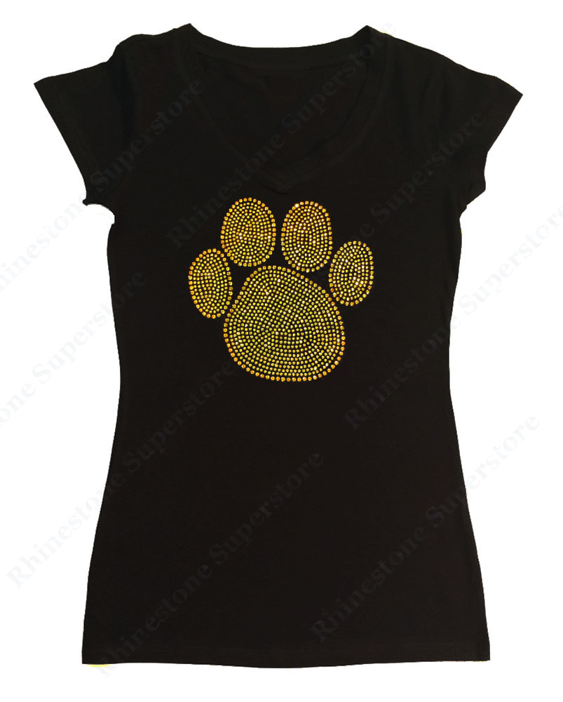 Womens T-shirt with Gold Team Paw in Rhinestones