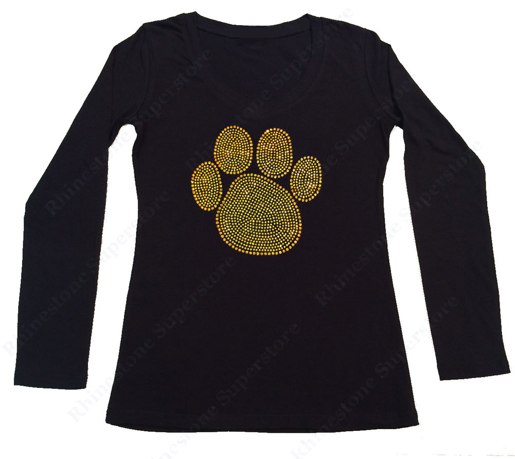 Womens T-shirt with Gold Team Paw in Rhinestones