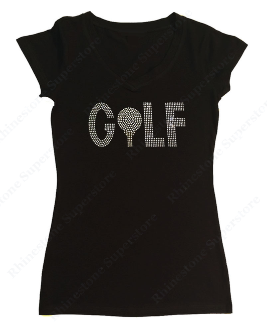 Womens T-shirt with Golf in Rhinestones