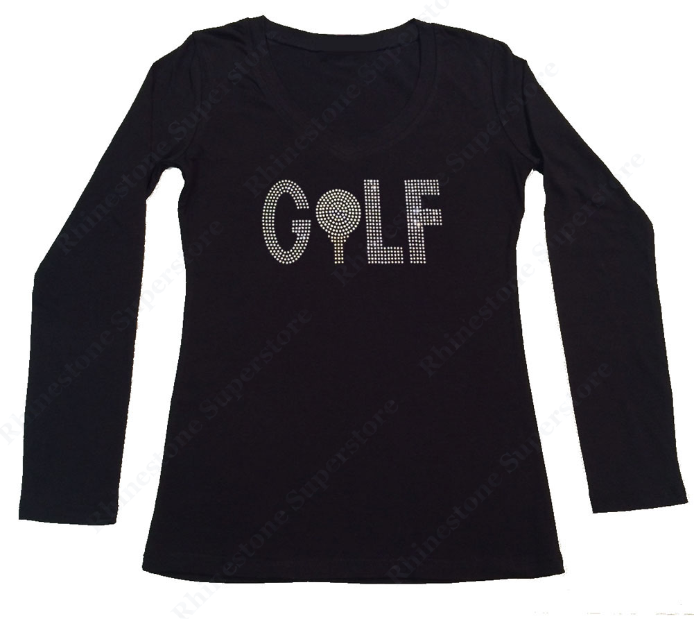 Womens T-shirt with Golf in Rhinestones
