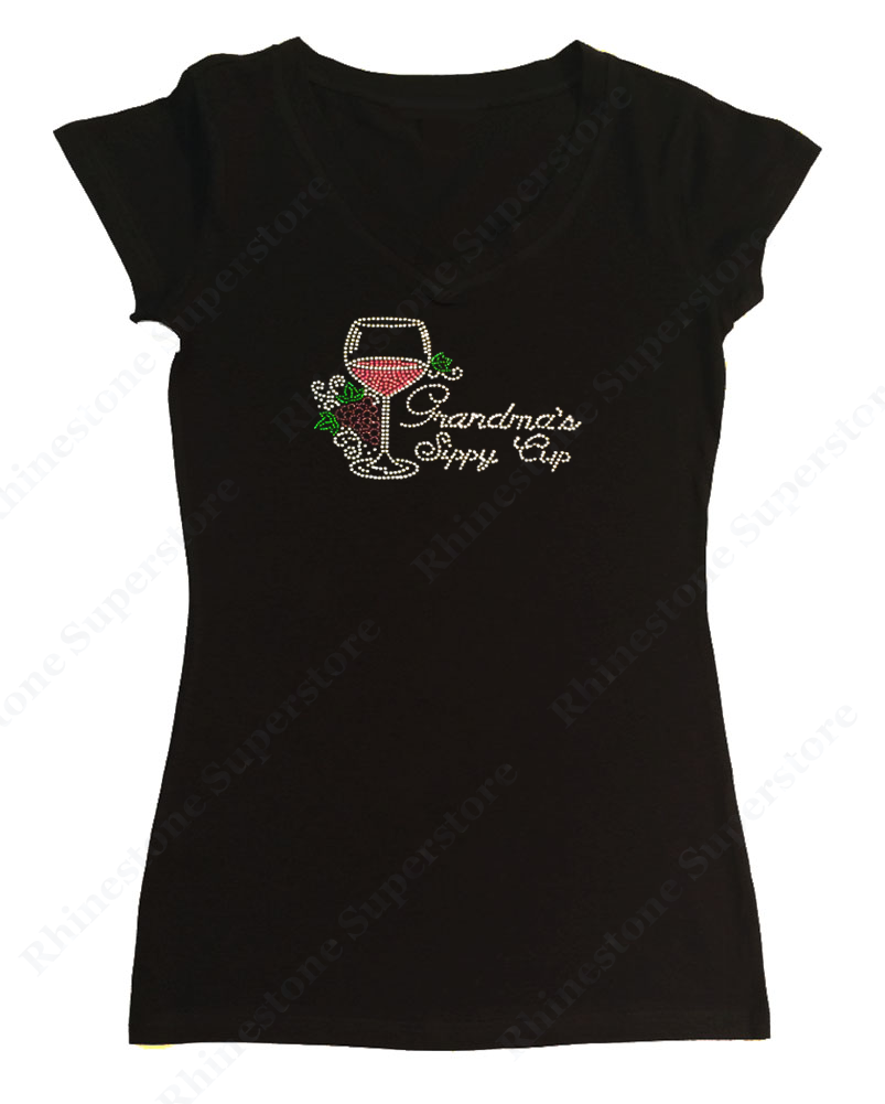 Womens T-shirt with Grandma's Sippy Cup in Rhinestones