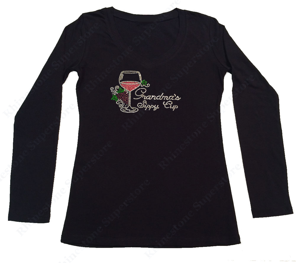 Womens T-shirt with Grandma's Sippy Cup in Rhinestones