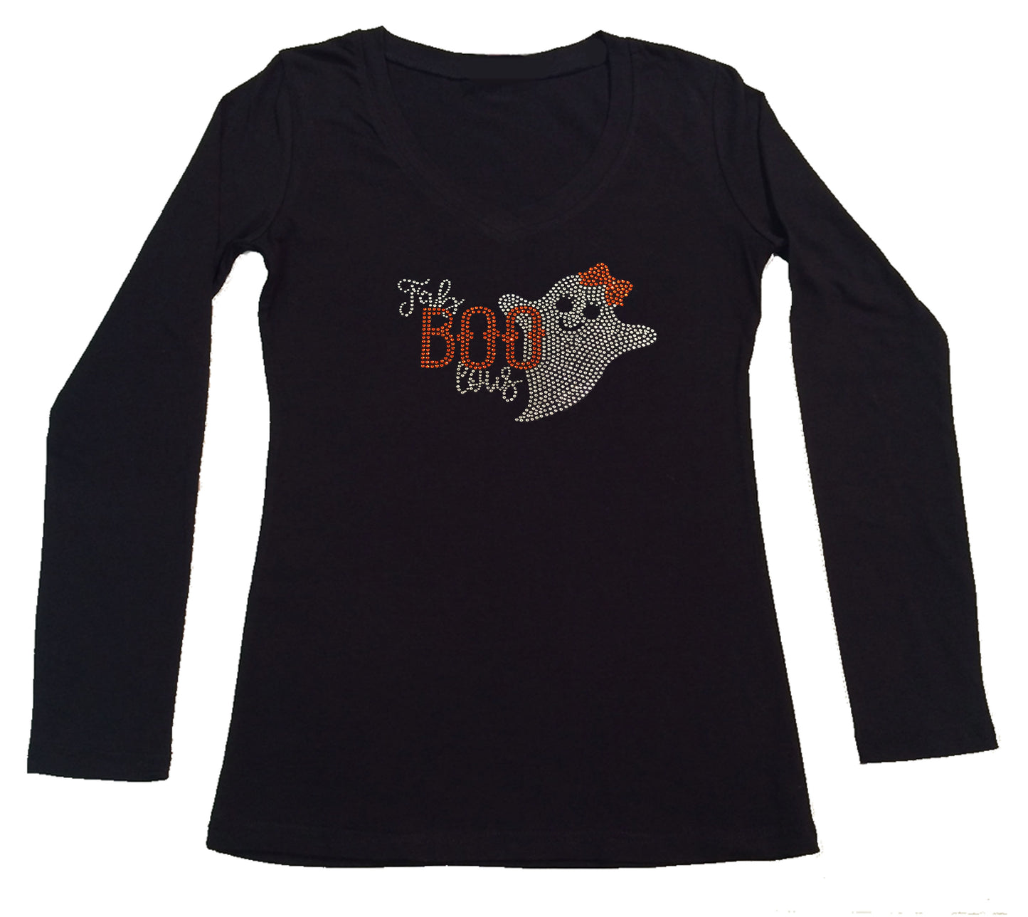 Womens T-shirt with Halloween Ghost Fab Boo lous in Rhinestones