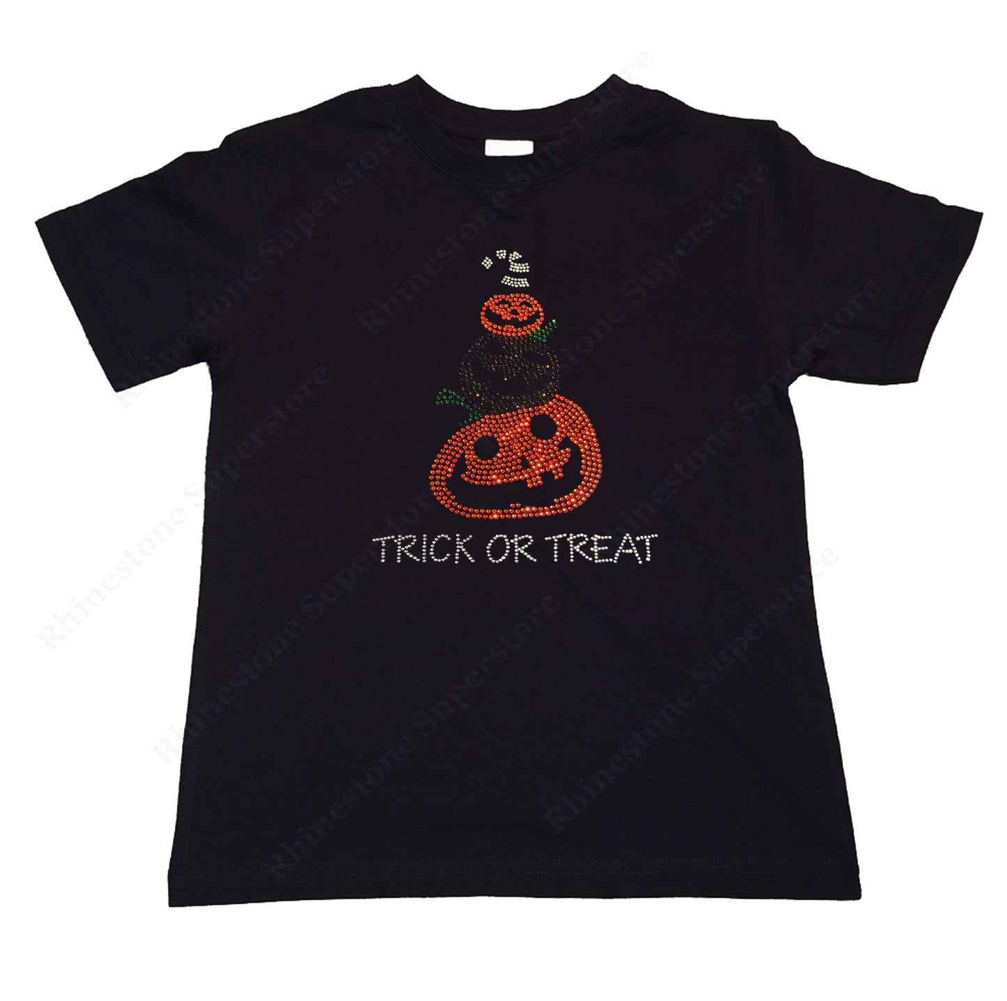 Girls Rhinestone T-Shirt " Halloween Pumpkins with Trick or Treat " Kids Size 3 to 14 Available