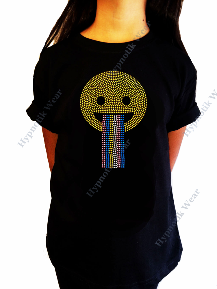 Girls Rhinestone T-Shirt " Happy Face with Rainbow " Kids Size 3 to 14 Available