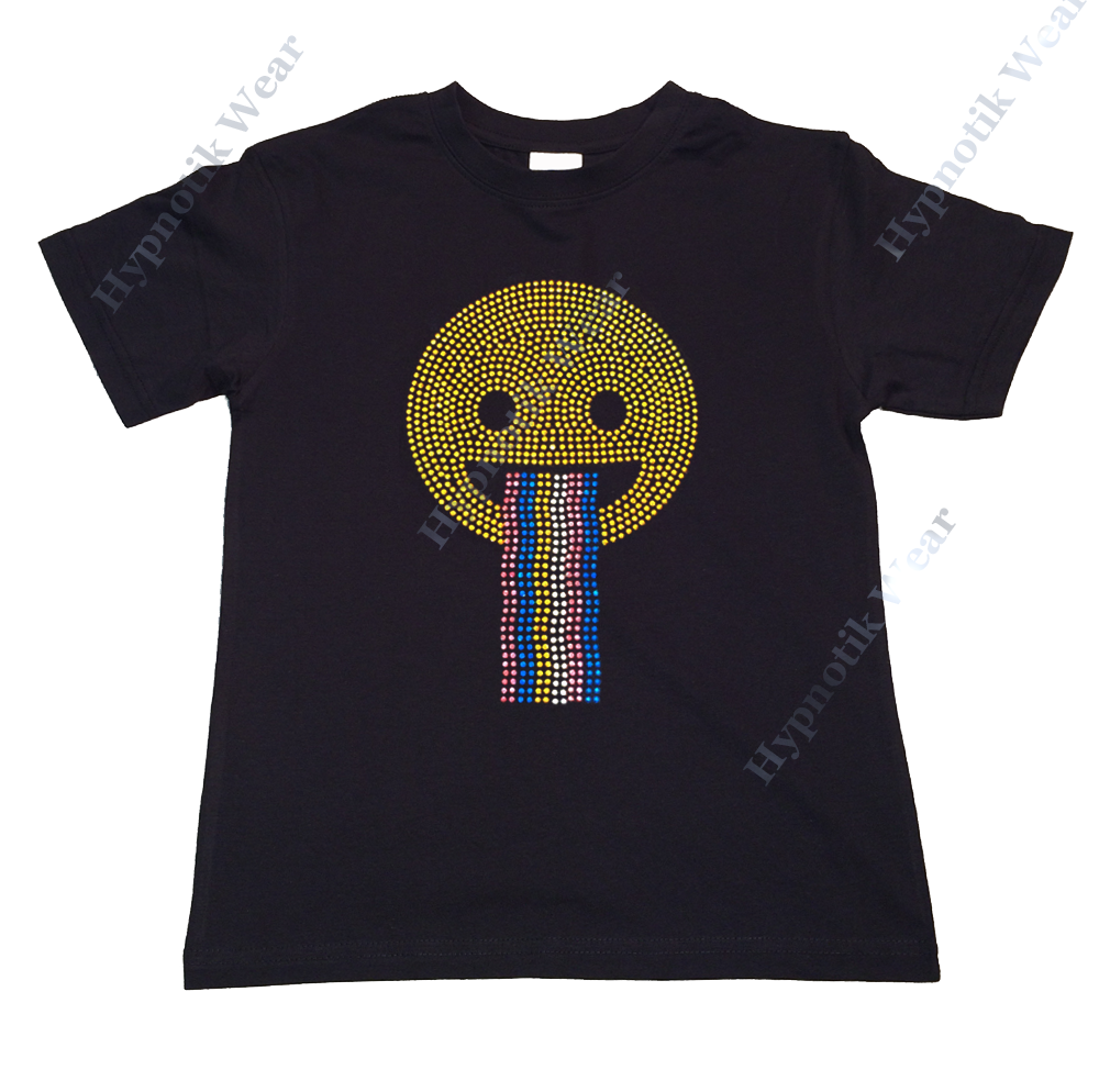 Girls Rhinestone T-Shirt " Happy Face with Rainbow " Kids Size 3 to 14 Available