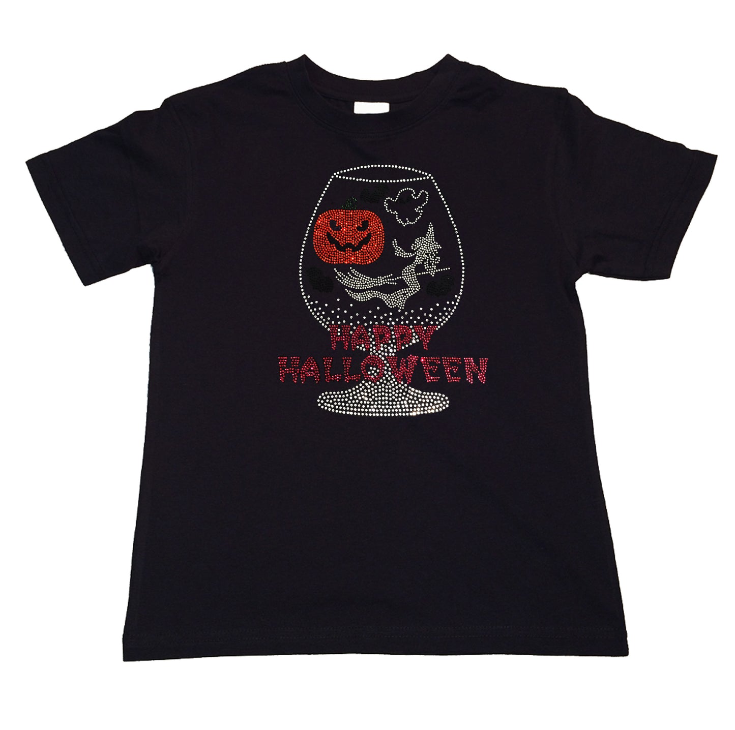 Girl's Rhinestone T-Shirt " Happy Halloween Cup with Pumpkin & Witch  "
