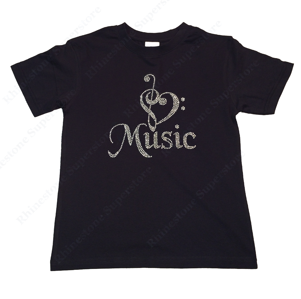 Girls Rhinestone T-Shirt " Heart Music Note " Size 3 to 14 Available