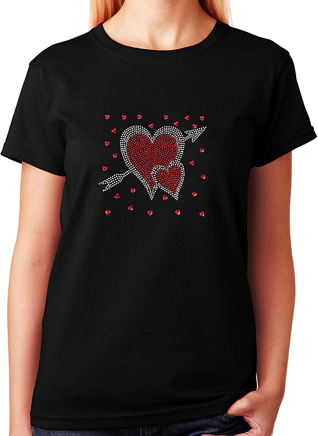 Women's / Unisex T-Shirt with Hearts With Arrow in Rhinestones