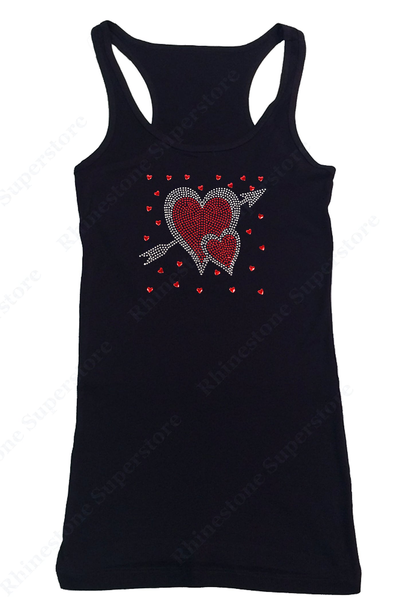 Womens T-shirt with Hearts with Arrow in Rhinestones