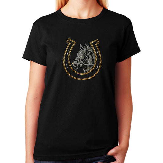 Horse and  Lucky Horseshoe - Equestrian in Rhinestones