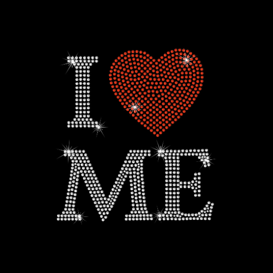 Rhinestone Transfer " I Love Me " Hotfix , Iron On, Bling, Trendy, DIY