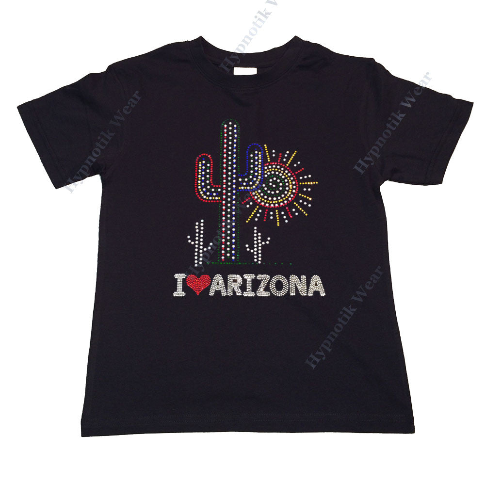 Girls Rhinestone T-Shirt " I Love Arizona " Kids Size 3 to 14 Available