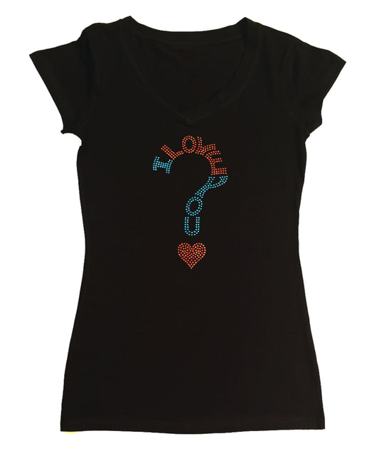 Womens T-shirt with I Love you in Rhinestuds