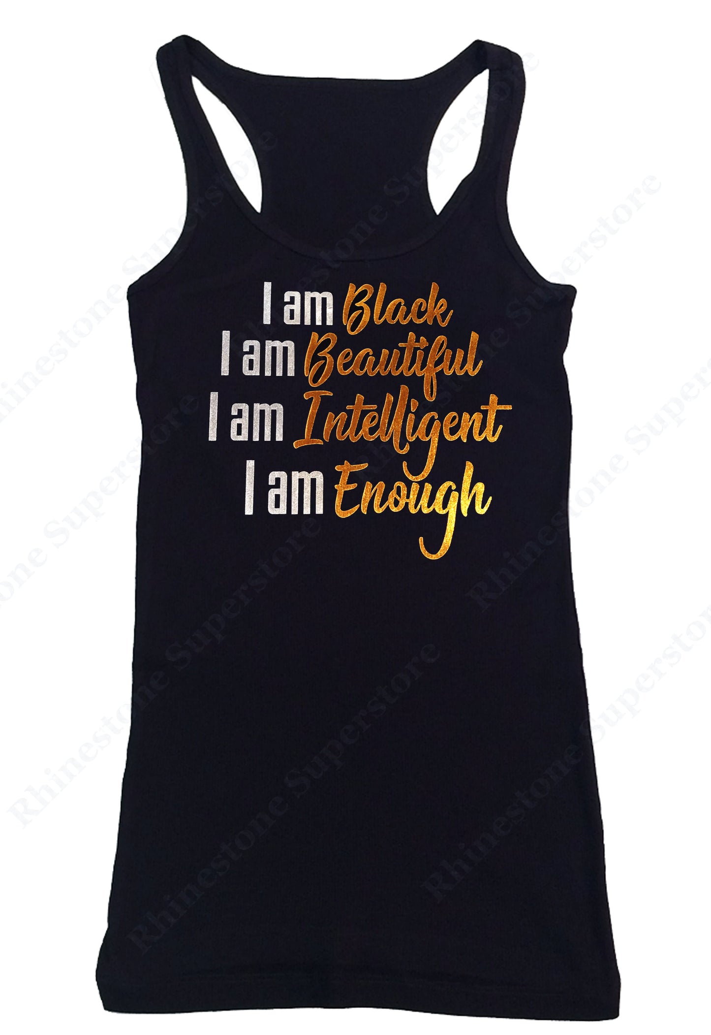 Womens T-shirt with I am Black I am Beautiful in Foil Print