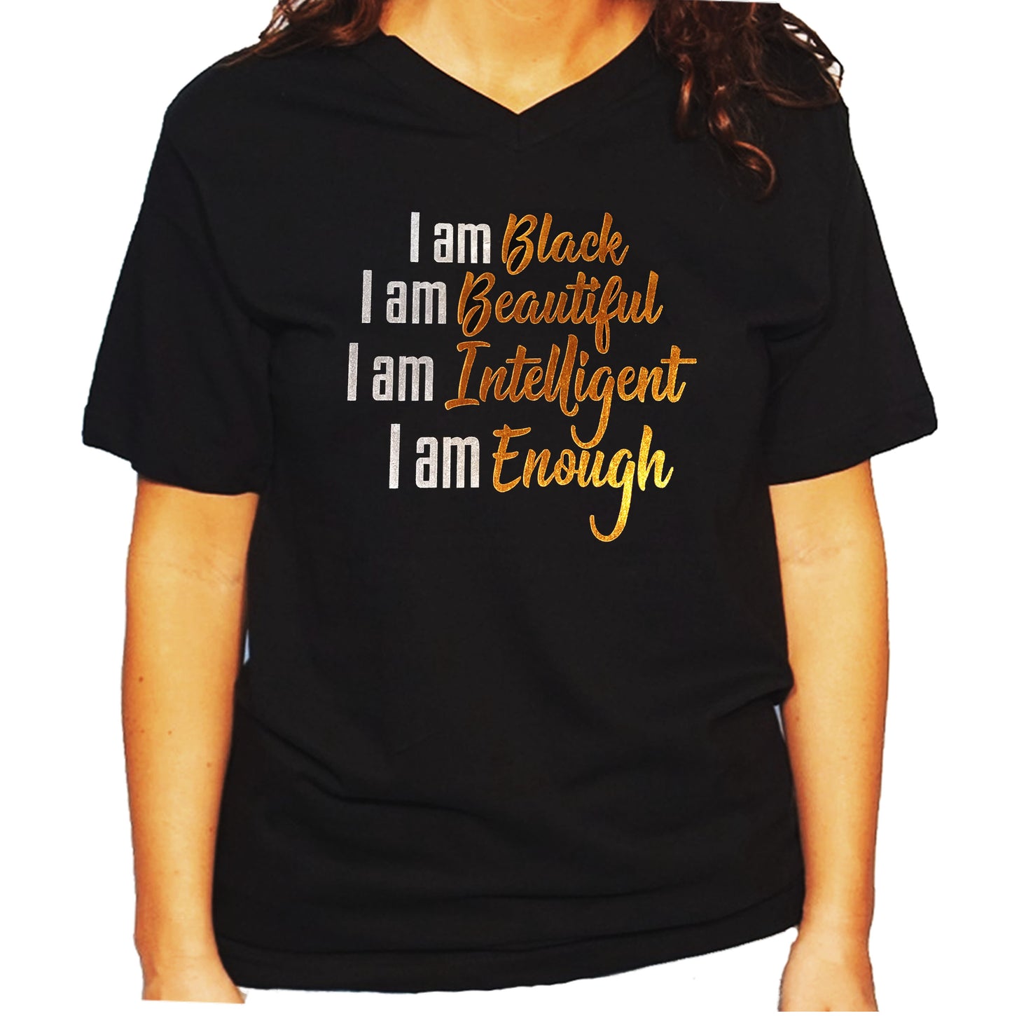 Women's / Unisex T-Shirt with I am Black I am Beautiful in Foil Print