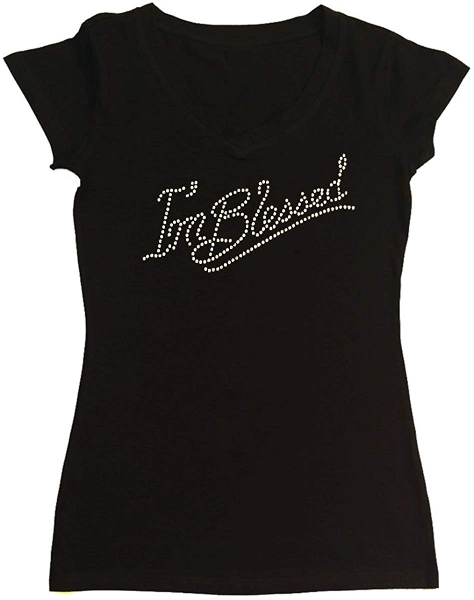 Womens T-shirt with I'm blessed in Rhinestones