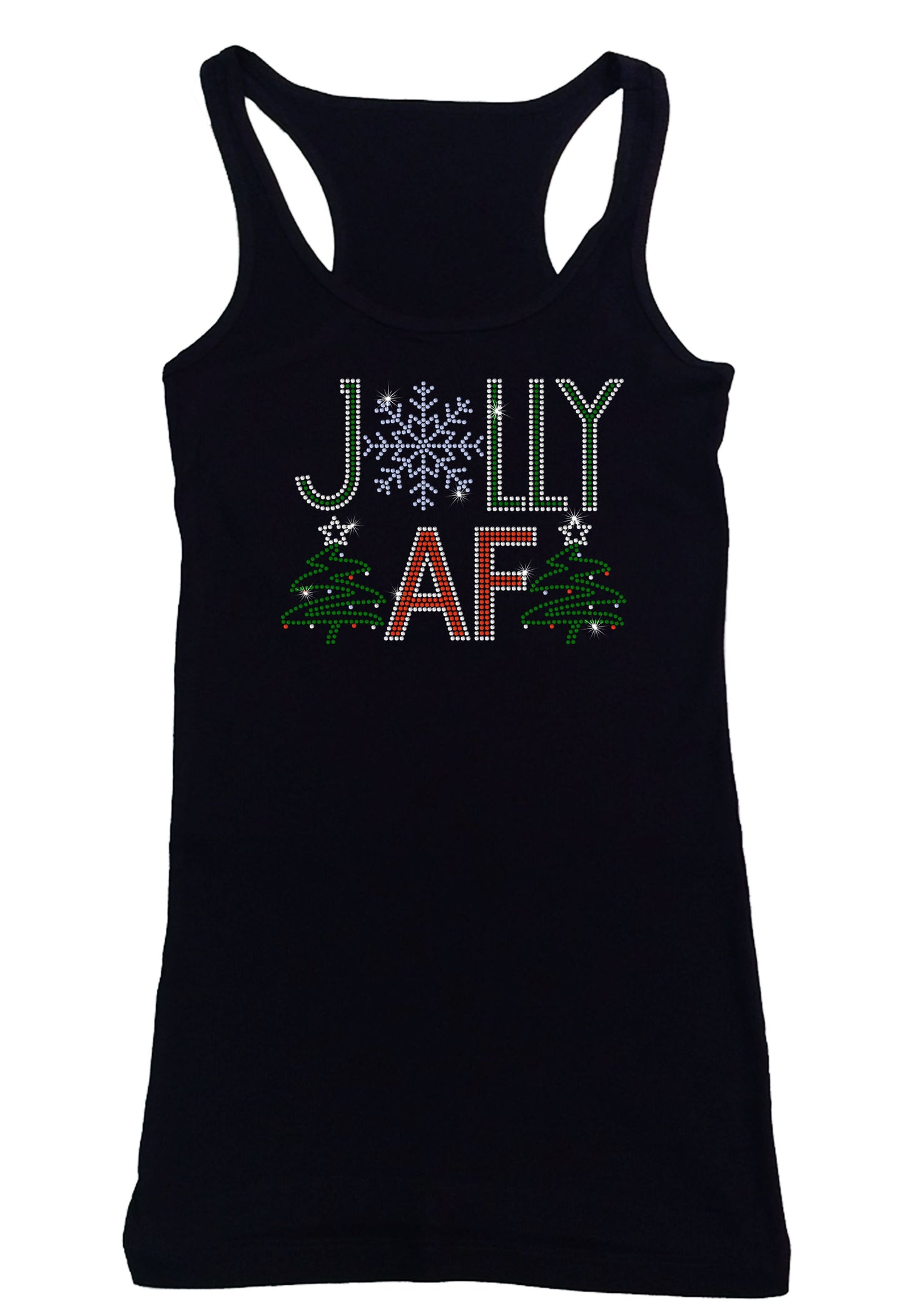 Women's Rhinestone Fitted Tight Snug Shirt Jolly AF - Christmas Shirt