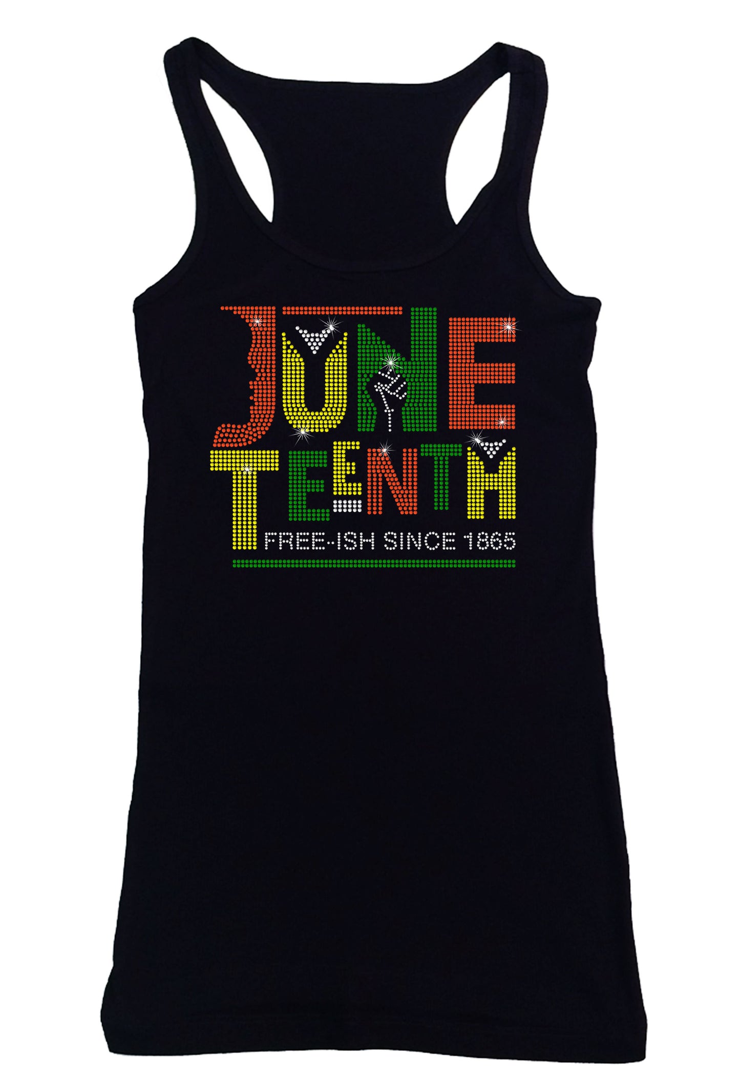 Women's Rhinestone Fitted Tight Snug Juneteenth Free-ish Since 1865 - Juneteenth Shirt with Fist