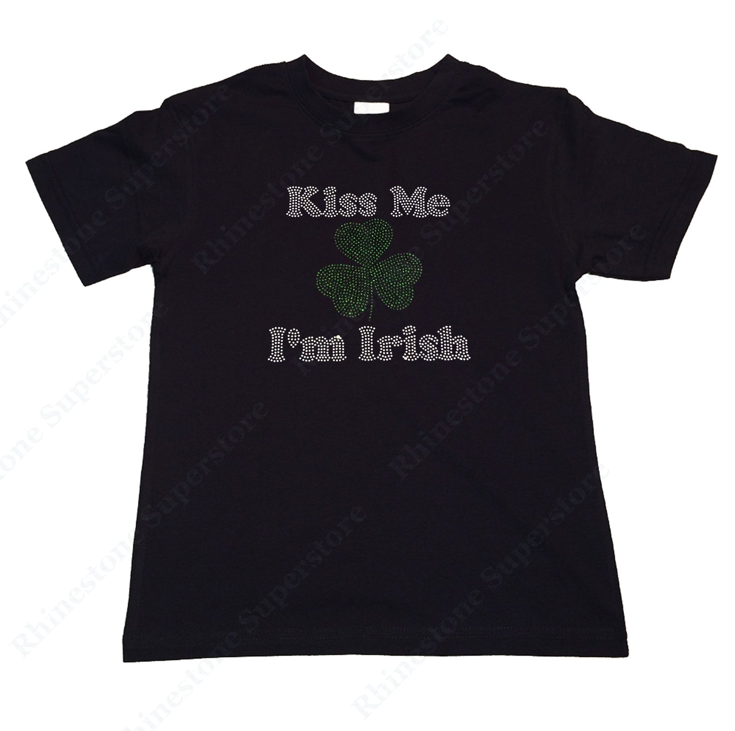 Girls Rhinestone T-Shirt " Kiss Me I'm Irish " Kids Size 3 to 14 Available