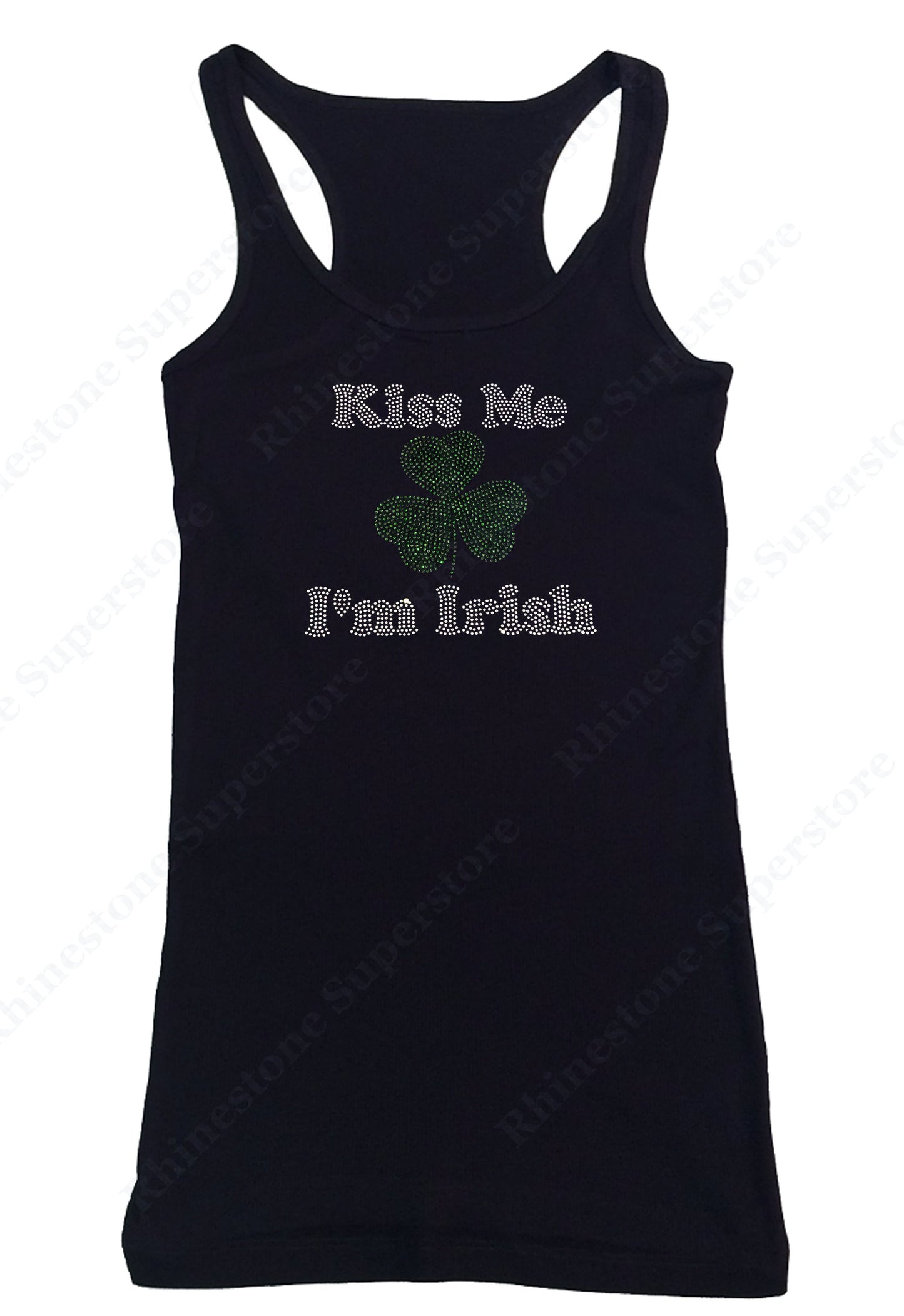 Womens T-shirt with Kiss Me I'm Irish in Rhinestones
