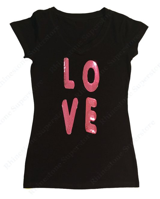 Womens T-shirt with Love in Sequence