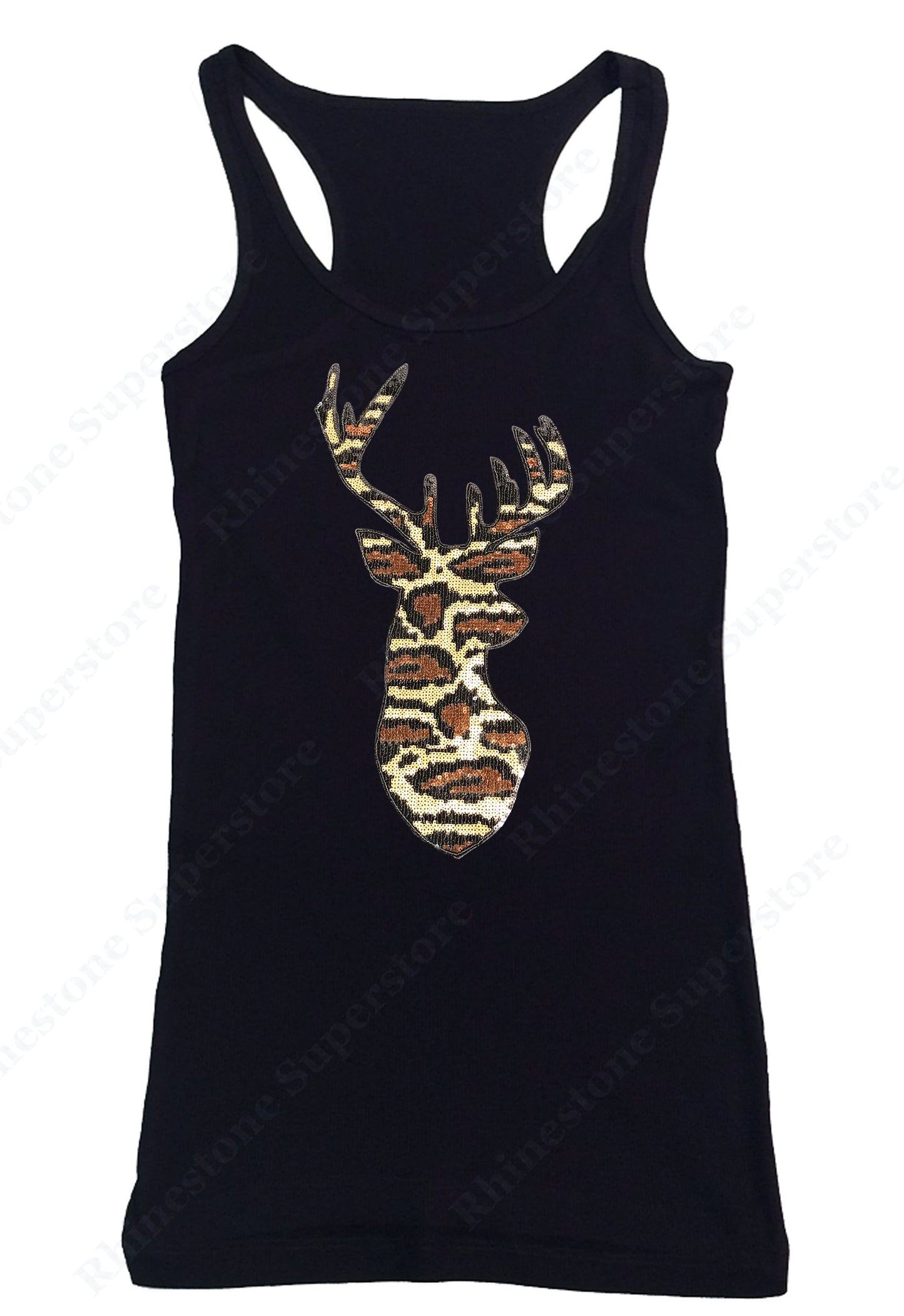 Womens T-shirt with Leopard Print Reindeer in Sequence