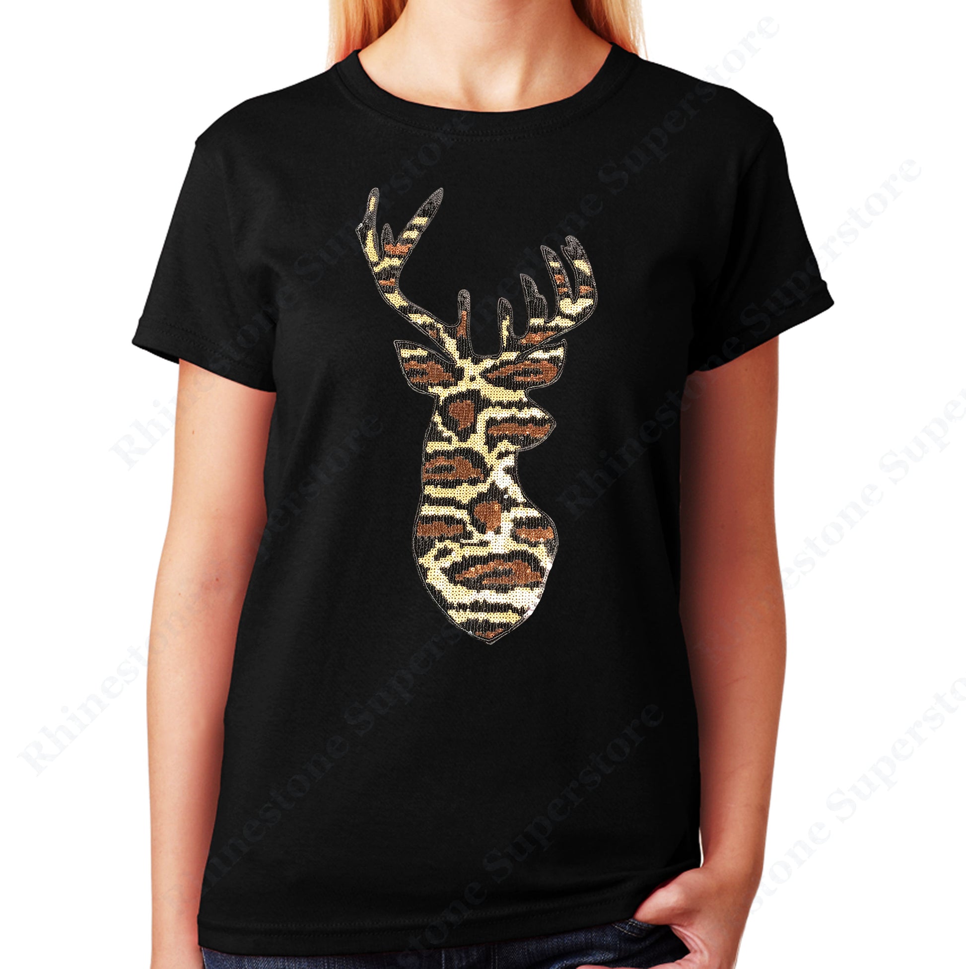 Unisex T-Shirt with Leopard Print Reindeer in Sequence