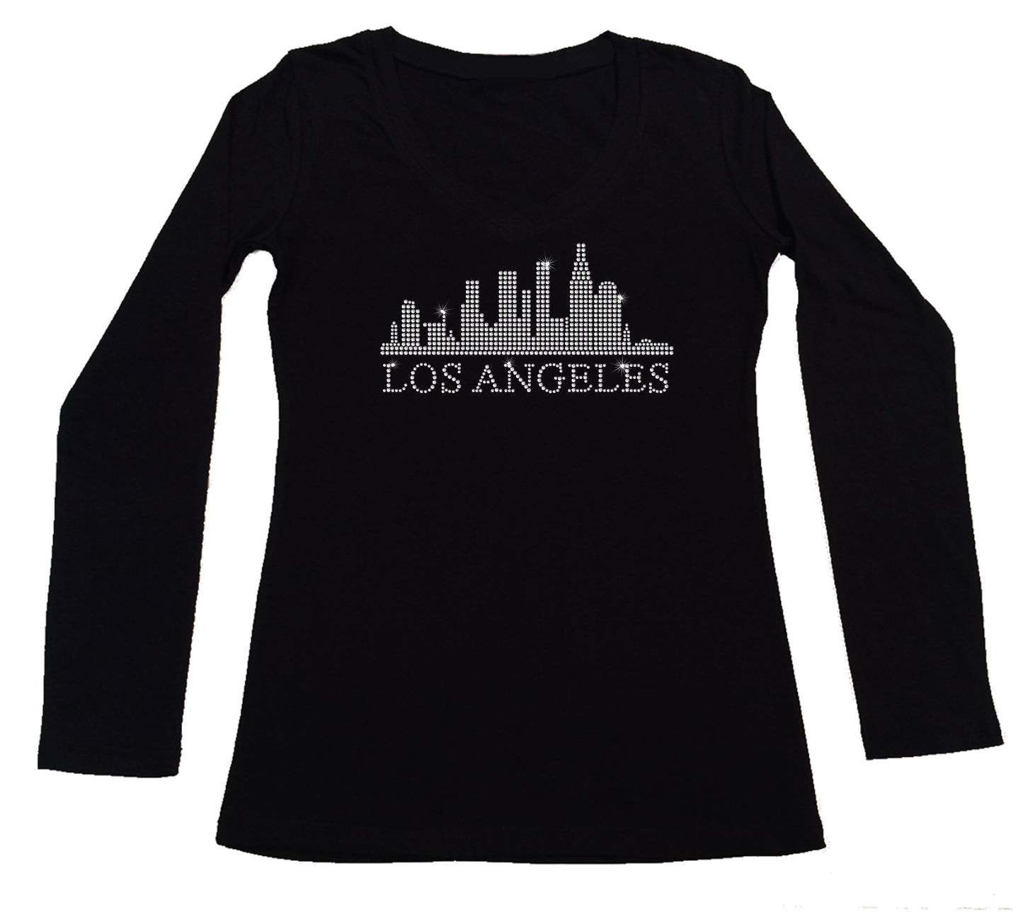 Women's Rhinestone Fitted Tight Snug Shirt Los Angeles Skyline - California Shirt, LA Shirt