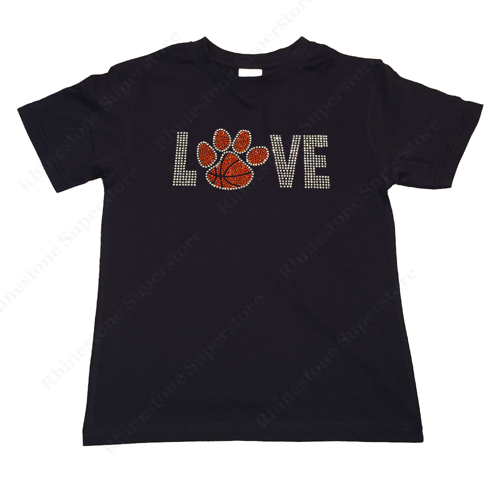 Girls Rhinestone T-Shirt " Love Basketball Paw " Size 3 to 14 Available, Sports Bling