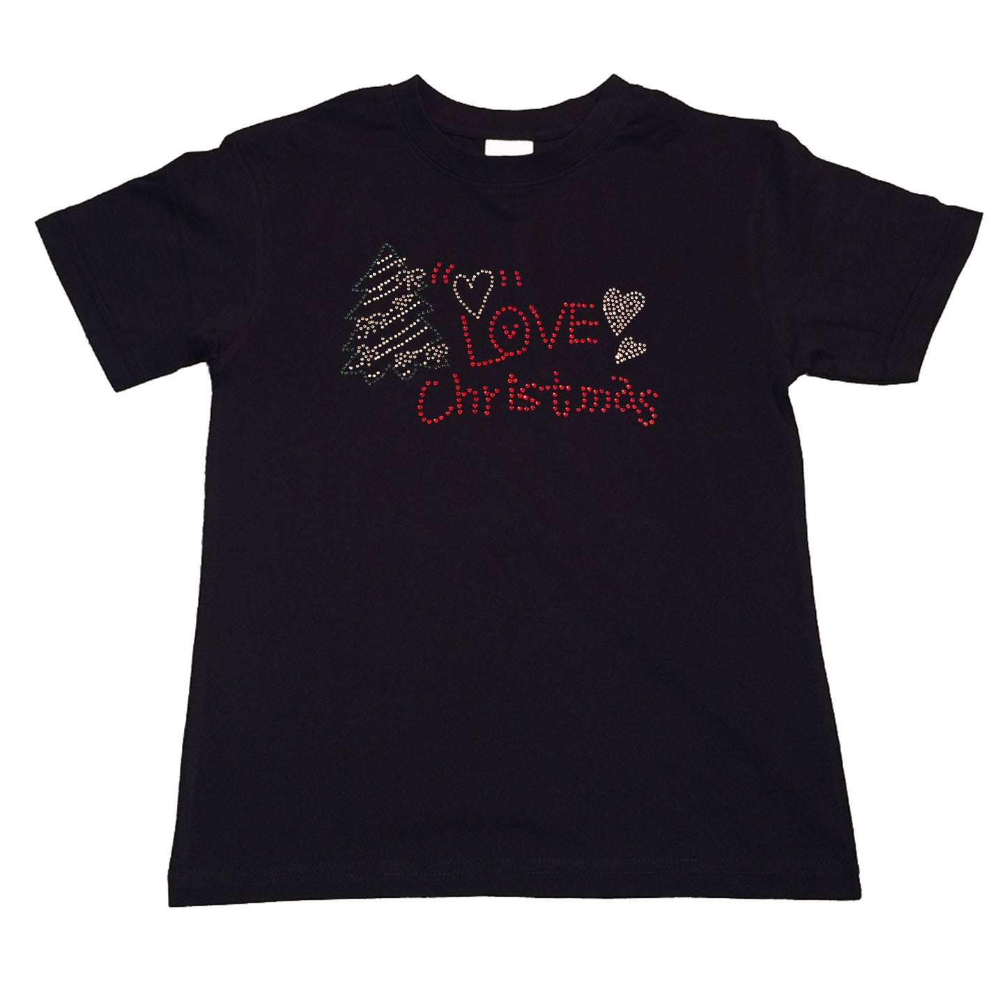 Girls Rhinestone T-Shirt " Love Christmas with Tree in Rhinestones " Kids Size 3 to 14 Available