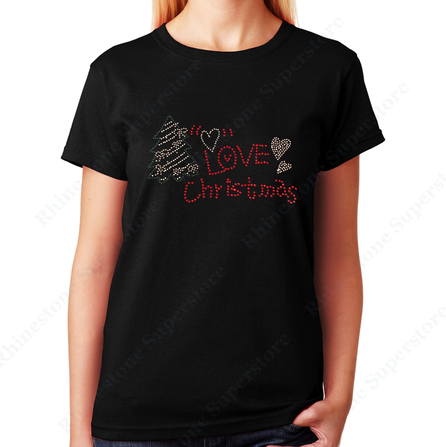 Unisex T-Shirt with Love Christmas with Tree in Rhinestones