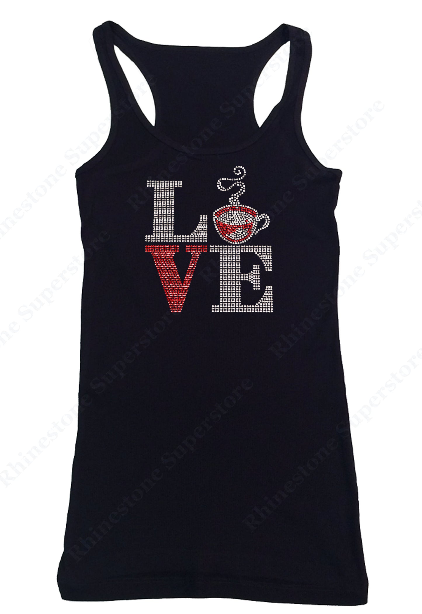 Womens T-shirt with Love Coffee in Spangles