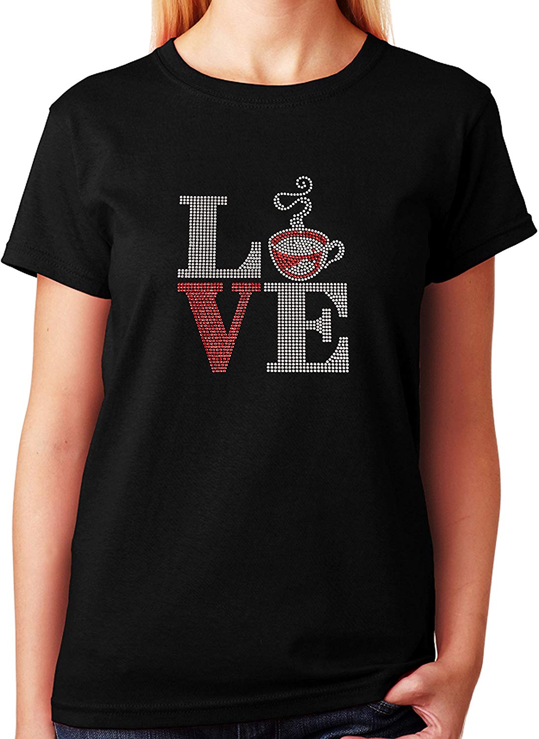 Women's / Unisex T-Shirt with Love Coffee in Spangles