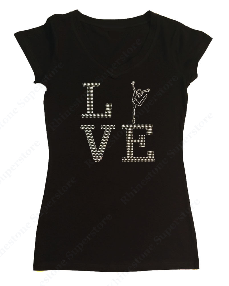 Womens T-shirt with Love Dance in Rhinestones