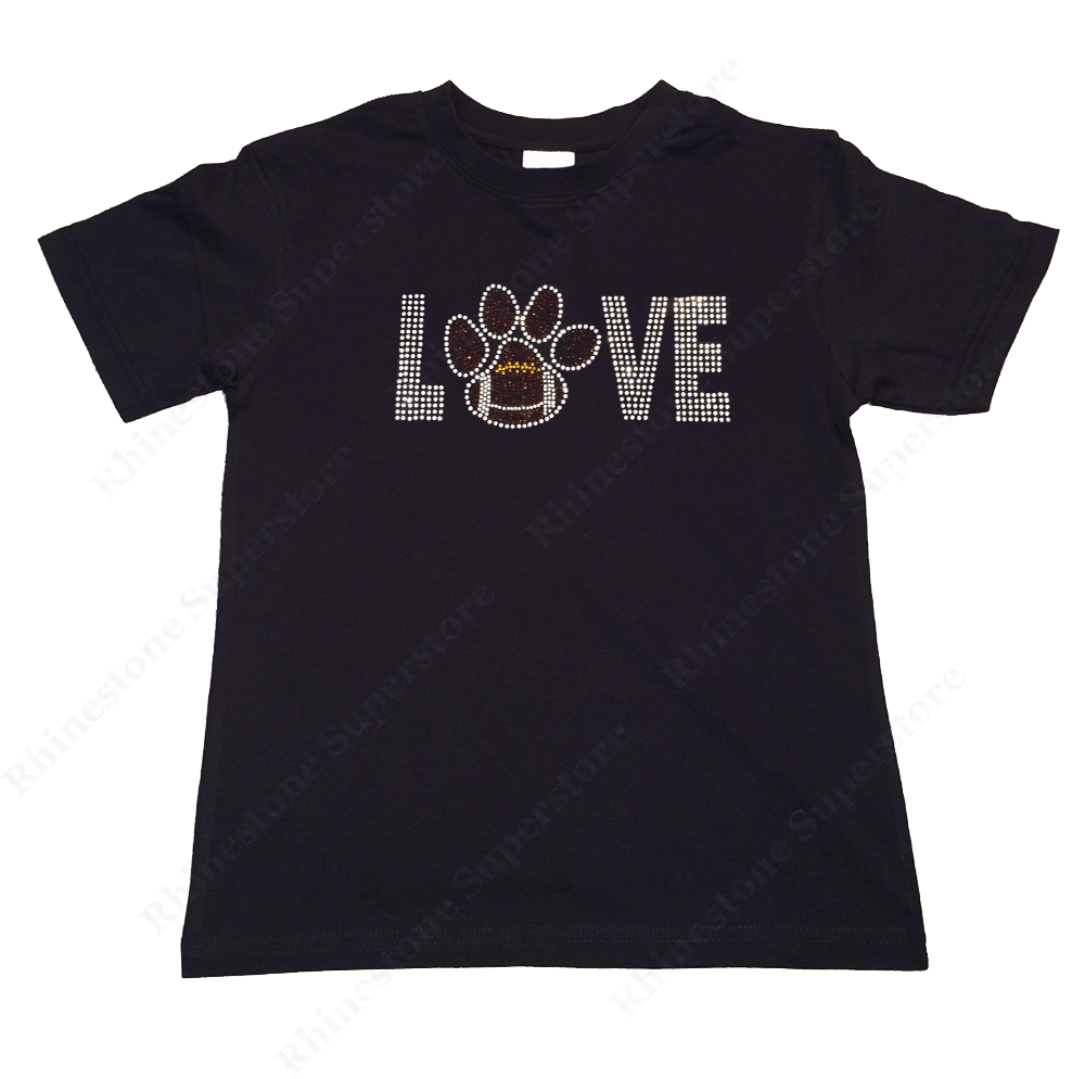 Girls Rhinestone T-Shirt " Love Football with Paw " Kids Size 3 to 14 Available, Sports Bling