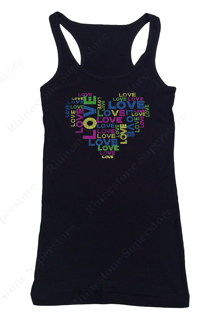 Womens T-shirt with Love Heart in Neon Rhinestuds
